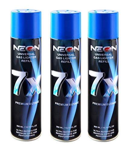 3 Cans NEON 7X Butane Refill Fuel Fluid Lighter Ultra Refined 7 Times 10.14 Oz