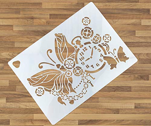 OBUY Butterfly Gear Clock DIY Craft Hollow Layering Stencils for Wall Painting Scrapbooking Stamp Album Decorative Embossing Paper Card OBUY Butterfly Gear Clock DIY Craft Hollow Layering Stencils for Wall Painting Scrapbooking Stamp Album Decorative Embossing Paper Card