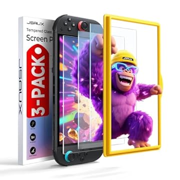 JSAUX 3-Pack Tempered Glass Screen Protector for Nintendo Switch 2 (2025), Easy to Install with Guiding Frame Ultra HD Glass Protector 9H Hardness Scratch Resistant Accessories for Switch2