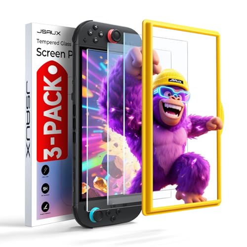 JSAUX 3er-Pack Schutz Glas für Nintendo Switch 2 (2025), Einfache Installation mit Montagerahmen, Ultra HD Displayschutzfolie mit 9H Härte, Kratzfest, Full-Screen Abdeckung, Schutz Zubehör
