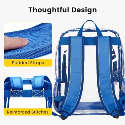 Image of Vorspack Clear Backpack for School, 16 inch Large Clear Bookbag - Blue | See Through Transparent Backpack for Girls Boys, 17L Large Capacity, PVC Materials, Padded Straps, Ideal for College, Work