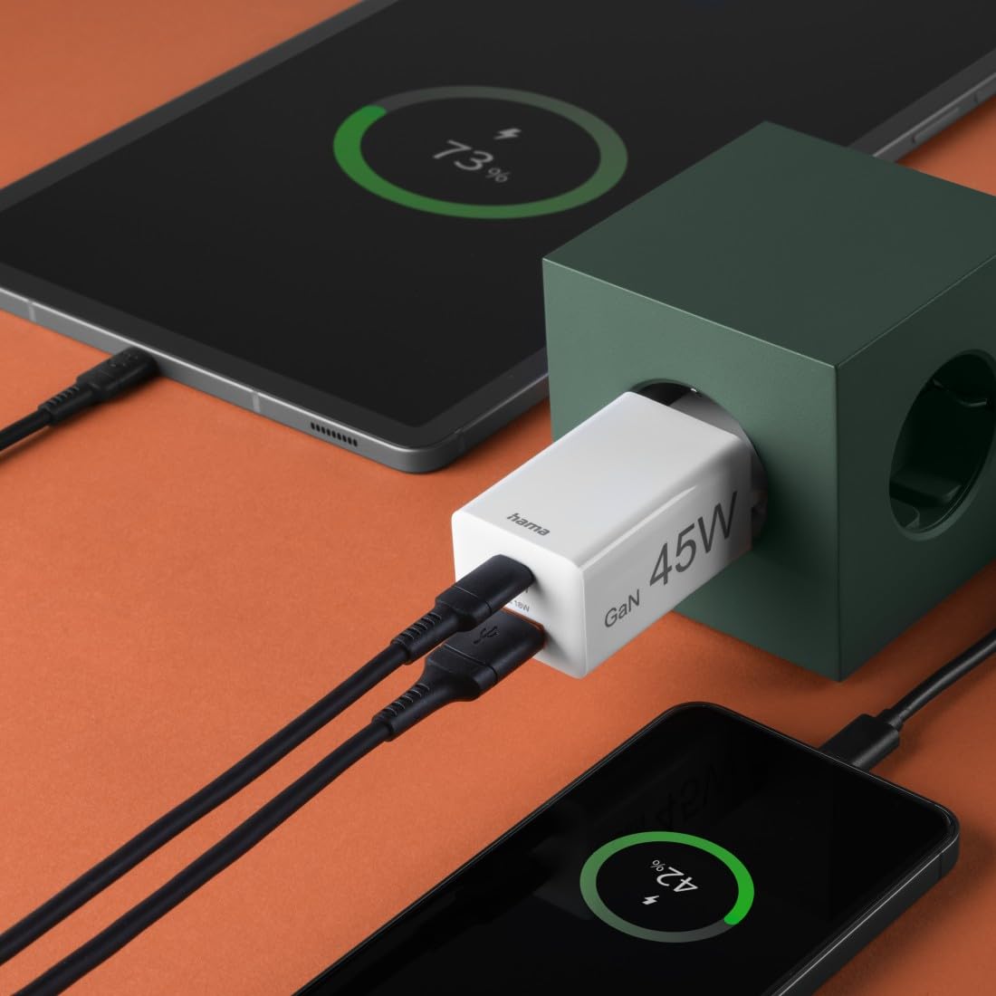 Hama Ładowarka sieciowa mini 45 W, 1x USB typ C, 1x USB A (mała, lekka, adapter ładowania, Power delivery, Quick Charge, wydajna, szybka) biała