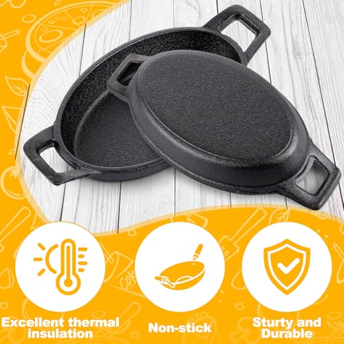 6Pcs Small Cast Iron Skillets, 16 cm Frying Pan, Sizzler Plates Gratin Dish, Cast Iron Casserole Serving Plates for Oven Safe, Induction Hob Safe - Image 4