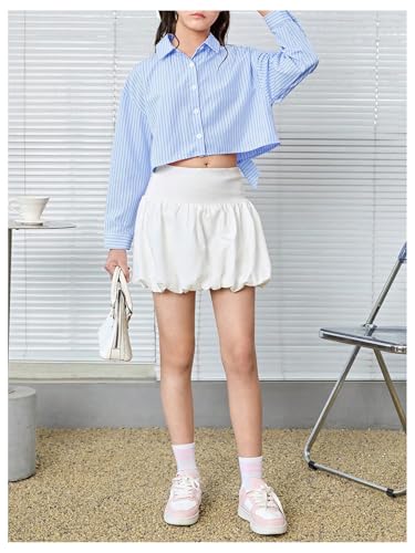 OYOANGLE Girl's Bowknot Button Down Shirts Casual Loose Striped Cute Long Sleeve Blouse3