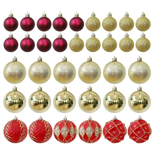 Image of Baubles Christmas Tree Decorations | 36 Pieces Shatterproof Hanging Decorations - with Colourful Christmas Balls - for Outdoor Use Sill Yard Garden Party Patio Porch Weddings