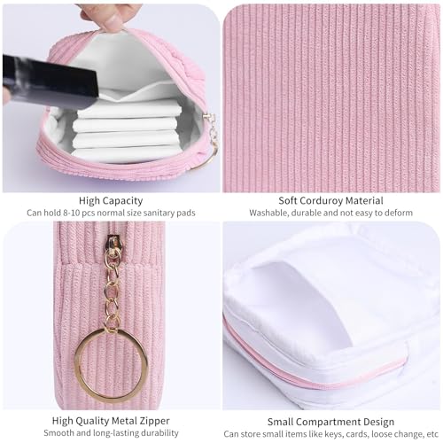 Image of Sanitary Napkin Storage Bag, Preppy Corduroy Period Bag for Women, Cute Portable Period Pouch with Zipper, Sanitary Pads Bag Tampons Holder for Purse, First Period for Women Ladies