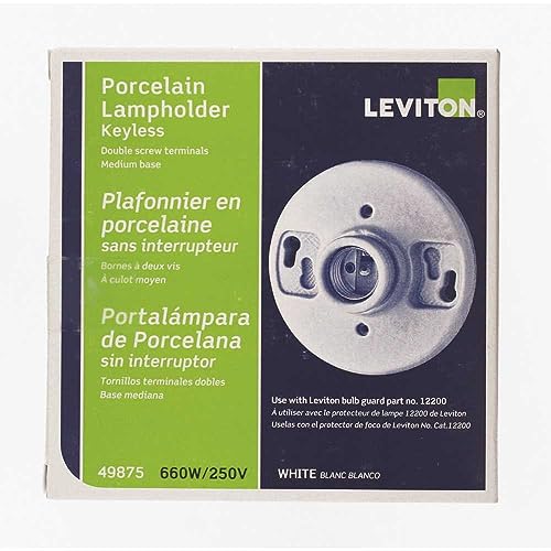 Leviton 9875 Porcelain Outlet Box Mount, Incandescent Ceiling Lampholder, Keyless, White