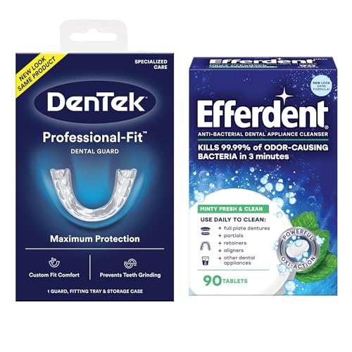 DenTek Professional-Fit, Maximum Protection Dental Guard for Teeth Grinding and Efferdent Anti-Bacterial Cleanser Tablet, 90ct