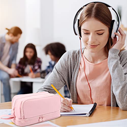 Mamunu Large Capacity Pencil Case 4 Compartments, Pencil Case With Zipper Portable Handle, Aesthetic Pencil Case Stationery Organizer For Office College School Teen Men Women (Pink) #TOP1