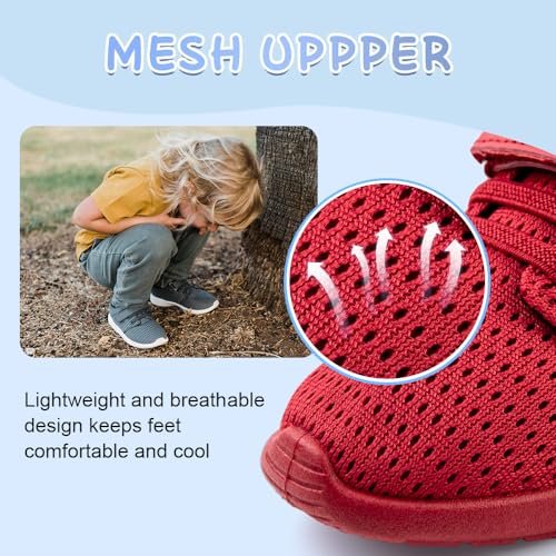 HIITAVE Toddler Boys Girls Red Shoes Trail Walking Running Sports Sneakers Athletic Lightweight Tennis Shoes for Spring Summer Fall Winter Home School Outdoor All Red 9 M US Toddler by HIITAVE - Used condition - Image 3