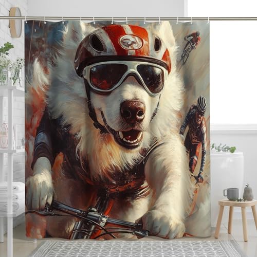 Rideau de douche Samoyède 183x183 cm en polyester imperméable avec crochets - 2