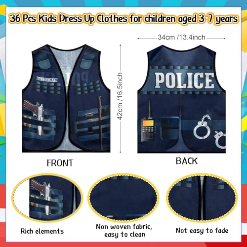 Cozypower 36 Pcs Kids Community Helper Dress Up Vest Career Costumes Toddler Girls Boys Career Day Costumes Cosplay for Pretend Play Doctor Police Fireman Car Racer Cowboy Farmers Worker