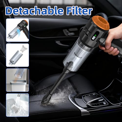 Image of Sycoodeal Handheld Car Vacuum Cleaner, 25000PA Strong Cyclonic Suction Portable Mini Vacuum Cordless with Digital Display Lightweight Handheld for Pet Hair, Car, Home, Office, Kitchen (Orange)