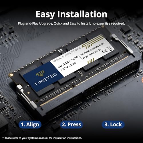 Image of Timetec 16GB KIT(2x8GB) DDR3L / DDR3 1600MHz (DDR3L-1600) PC3L-12800 / PC3-12800 Non-ECC Unbuffered 1.35V /1.5V CL11 2Rx8 204 Pin SODIMM Laptop Notebook PC Computer Memory RAM Module Upgrade Black PCB