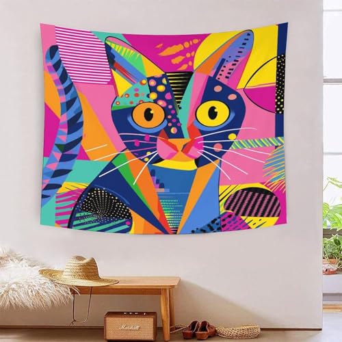 Tapisserie chat 3D 180x230cm de décoration murale en tissu pour grand salon et chambre