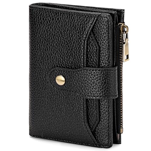 GAEKEAO Small Wallets Woman RFID Blocking Leather Bifold Card Holder Wallets with Zipper Pocket Removable ID Window