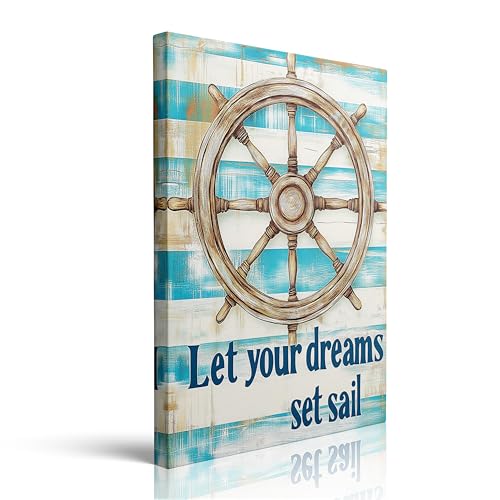 Let Your Dreams Set Sail Vintage Ship Wheel Nautical Canvas