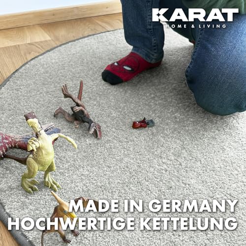 KARAT Teppich rund Ø 50cm Silbergrau - Moderner Flauschiger Velours Kurzflor Teppich für Kinderzimmer - Spielteppich, Kinderteppich Krokodil