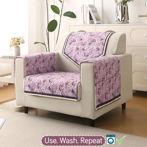 Image of HOKIPO 'Florentina Series' Premium Holland Velvet Sofa Cover Mat for 1 Seater Sofa with Foam Filling for Extra Softness, Anti-Slip Backing, Peony Lavender (IN-878-V6*1)