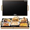 Electric Warming Tray (XXL 32”x18”)，Food Warmers for Parties Buffet with Thermostat & Full Surface Heating, Tempered Glass Warming Mat for Food, Temperature Adjustable Gold Handles Food Warming Mat