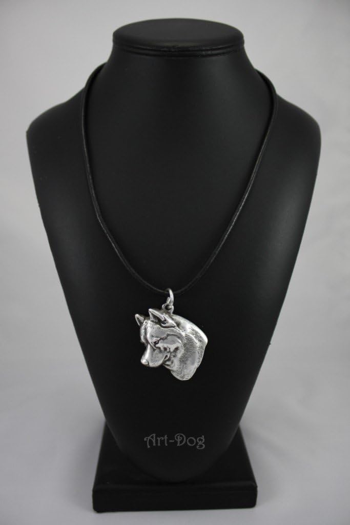 Art-Dog Silver-Plated Dog Pendant on a Leather Strap - Dog Necklace from ArtDog Collection – Silver Dog Necklaces for Men and Women – Dog Breeds Jewelry – Siberian Husky
