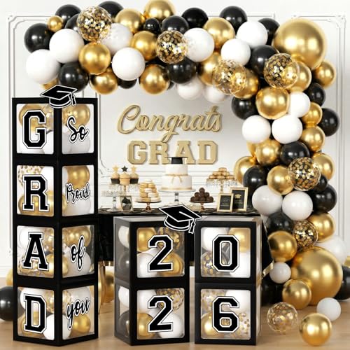 Graduation Decorations 2026 Graduation Party Decorations Graduation Balloons Arch Kit Boxes With 134Pcs Balloons Letters 2026 Grad for Middle School High School College ect.