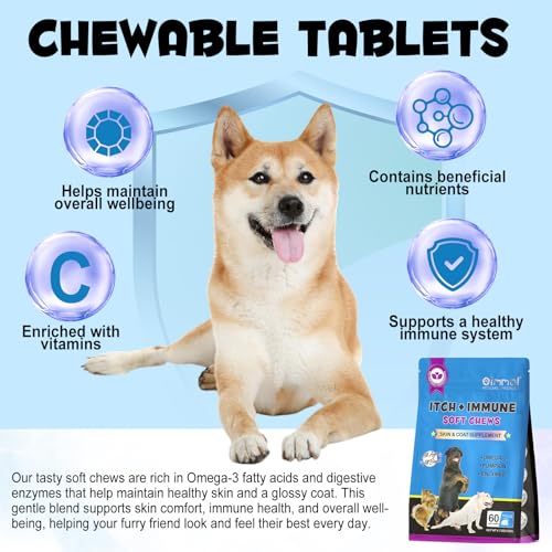 Allergie-Linderung Kauen für Hunde(60 Zählen Peking-Enten-Geschmack),Kausnack zur Unterstützung der Verdauung & bei juckender Haut,Saisonale Allergien,Anti-Juckreiz