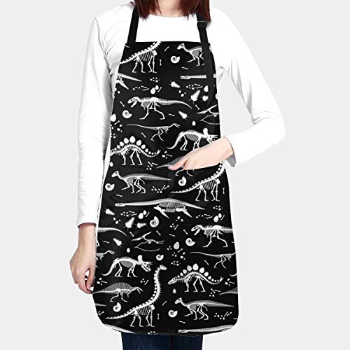 Adjustable Bib Black And White Dinosaur Apron With Tool Pockets For Gifts, Women Aprons For Kitchen Dining Room Home Decor #TOP1