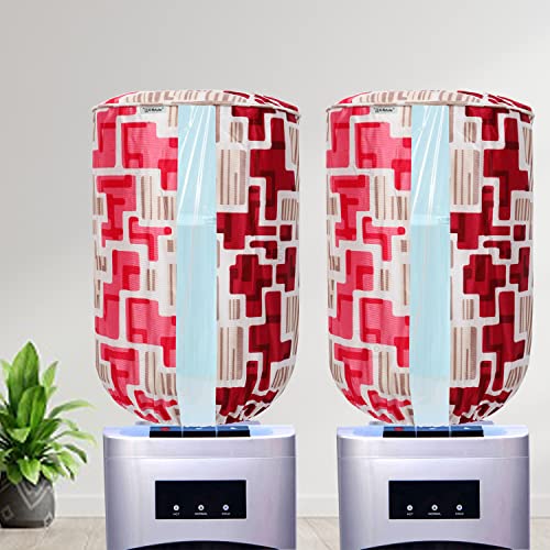 Image of Polyester Water Dispenser Bottle Cover With Adjustable Elastic Closure And Water Level Indication For 20L, Pack of 2Pc (Color- Red Geometric, Size-17x11 Inches)