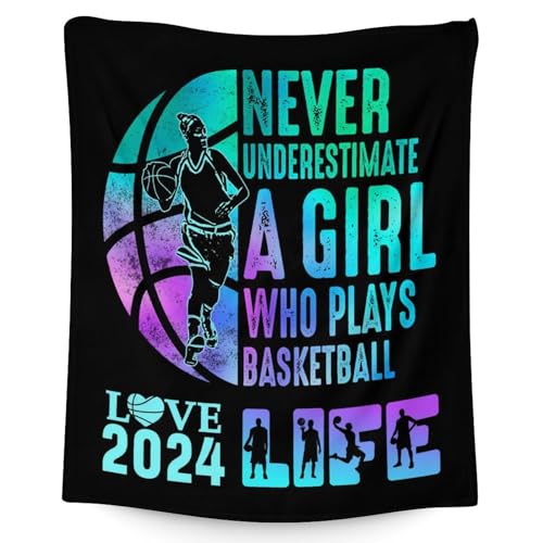 Basketball Throw Blanket for Teen - 50x60 Inches Throw Size - Soft Fluffy Cozy Blankets Gift - Black Sports Blanket Throws for Living Room Decorative