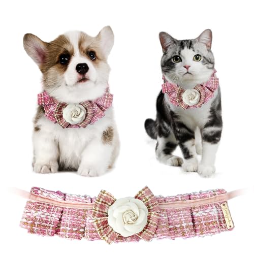 Tweed-Ruffles-Collar-Christmas-Dog-Cat-Bandanas-Pet-Scarf-for-Birthday-Gift-Premium-Durable-Fabric-Holiday-Costume-for-Small-Medium-Large-Dogs-Pink-Small Tweed Ruffles Collar Christmas Dog Cat Bandanas Pet Scarf for Birthday Gift Premium Durable Fabric Holiday Costume for Small Medium Large Dogs Pink Small