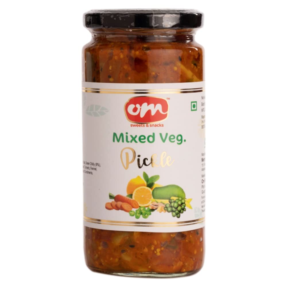 Om Sweets & Snacks Mix Veg Pickle | All In One Flavour, Traditional, Tasty & Spicy| 100% Fresh With Zero Preservatives | Mix Achar In Glass Jar | Pure, Natural And Healthy Ingredients | 400gm Each, Pack Of 2