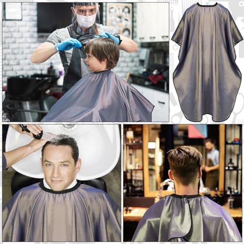 Image of FEBSNOW Barber Cape Professional Hair Cutting Cape with Neck Duster Brush | Full Coverage Haircut Apron for Adults, 46x57 inches, Adjustable Neckline, Keep Clothes Clean Dry, Home Salon Barber Supplies