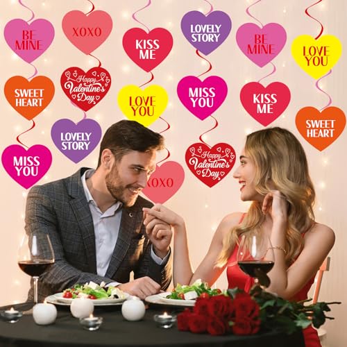 Image of 40Pcs Valentine's Day Heart Hanging Swirl Decorations, Sweet Valentine's Day Party Ceiling Hanging Swirls Valentines Hanging Swirls for Valentine Themed Party Decor Supplies