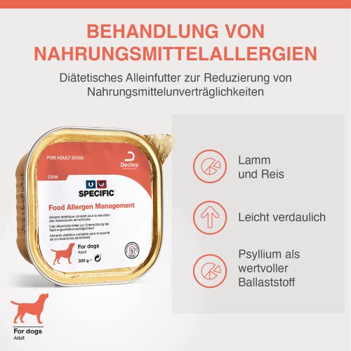 SPECIFIC® Food Allergen Management (CDW) 6x300g - Hypoallergenes Hundefutter mit Lamm und Reis - Nassfutter für Hunde - Glutenfrei - Erwachsene Hunde - DECHRA Veterinary Products