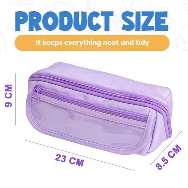 Image of Kawaii Cute Aesthetic Pencil Case for Girls & Boys | 3 Layer 6 Compartment Large Capacity Pencil Pouch with Zipper | Cartoon Stationery Organizer Bag for Students & Kids