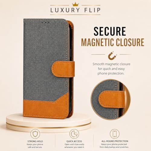 Image of Cover for Vivo T5x 5G / Y51 Pro 5G / iQOO Z11x 5G, Wallet Style, Leather Finish, Magnetic Closure, Inbuilt Stand, Card Pocket (Damin-Grey)