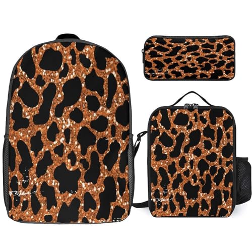 Leopard Print Backpack Set 3 Pieces Backpacks Lunch Bag Wallet For Travel Outdoor Sports