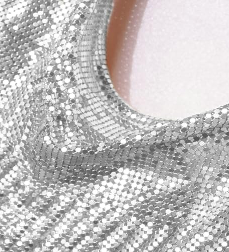 Women's Sparkle Crystal Rhinestone Body Chain Tassels Backless Silver Crop Top Metallic Glitter Halter Sequin Rave Outfit3