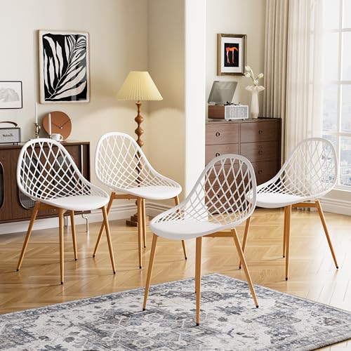buybyroom Sillas Comedor Pack 4, Sillas de Cocina Blancas Silla Escandinava Blanca con Patas de Metal, Respaldo ergonómico para Comedor, Sala de Estar