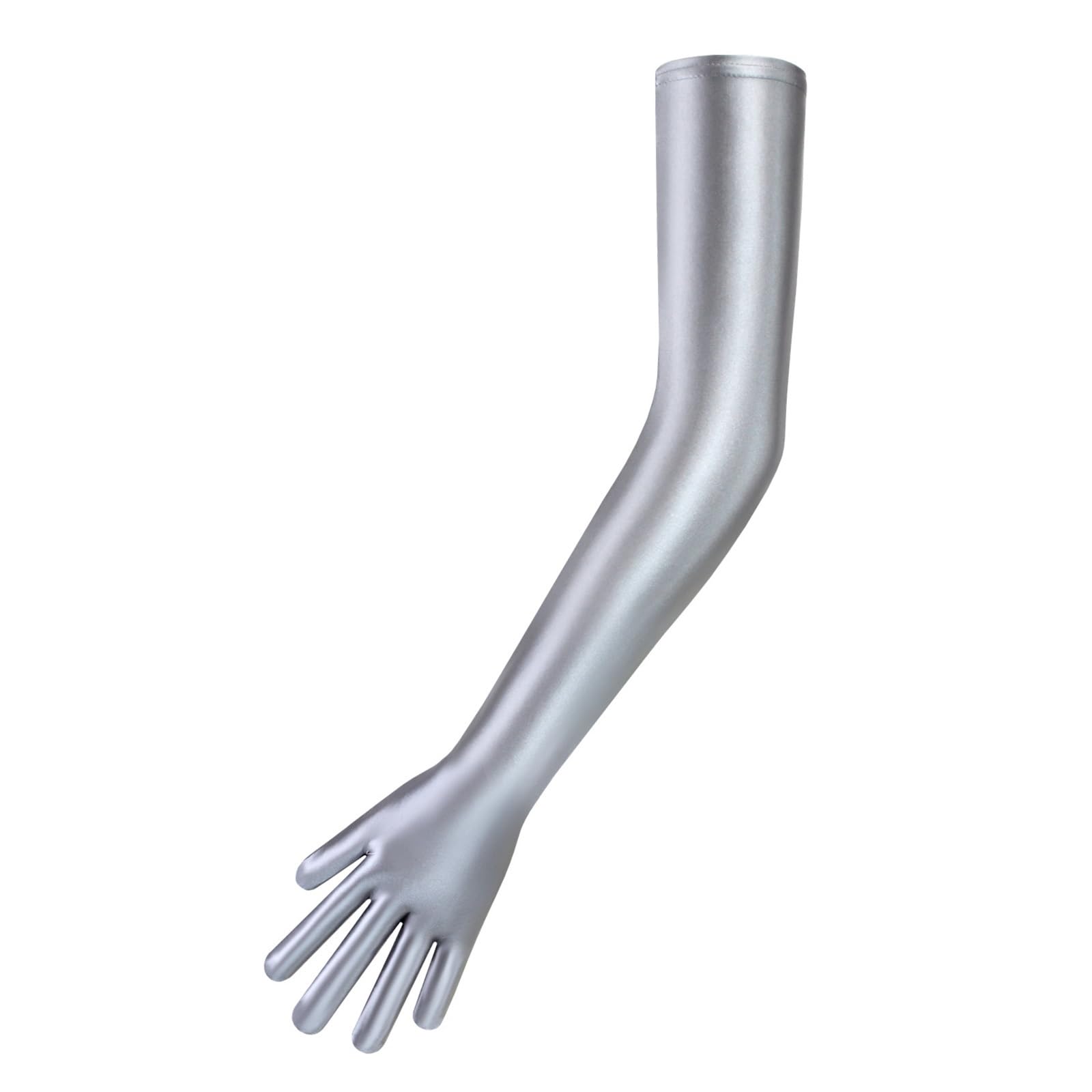 Guantes Largos De Satén Guantes de satén con dedos conectados, brillantes y elásticos, ultra largos, vestir(Gray,L)