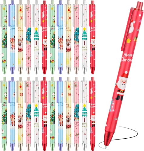 LATERN 60 canetas de tinta de gel natalício, 6 estilos retrátil 15 cm árvore de Natal boneco de neve rena pai Natal canetas para enchimentos de meias lembranças de festa