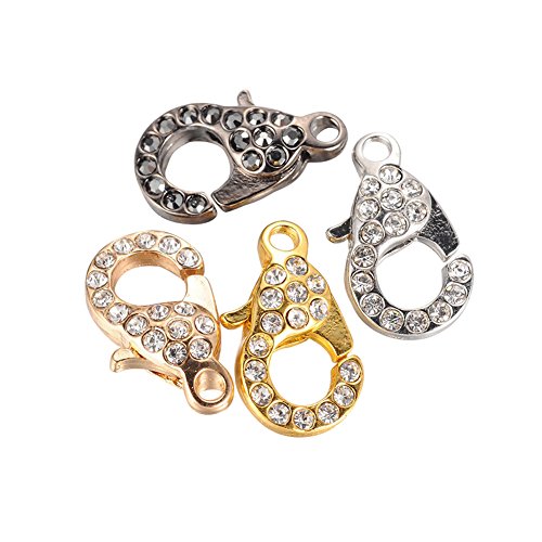 NBEADS 10 Pcs Random Mixed Color Lobster Clasps Rhinestone Lobster Claw Clasps for Jewelry Making Findings