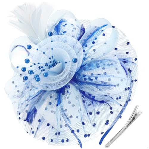 Image of DRESHOW Fascinators Hat Flower Mesh Ribbons Feathers on a Headband and a Clip Tea Party Headwear for Girls and Women
