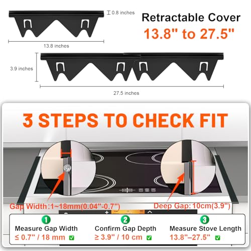 Image of Stainless Steel Stove Gap Covers, Adjustable 13.8 inch to 27.5 inch, 2 Pack