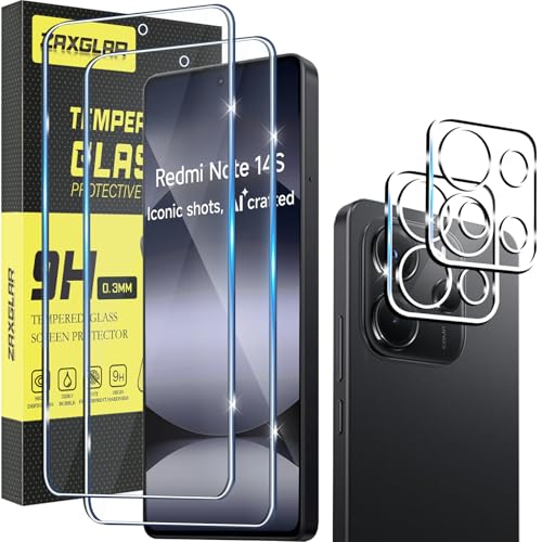 ZAXGLAR Protector Pantalla para Xiaomi Redmi Note 14S Cristal templado,2 x Protectores de Pantalla + 2 x Protectores de Lente de Cámara,Sin burbujas y duradero