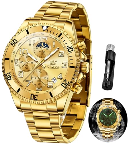 Image of OLEVS Mens Stainless Steel Watch Fashion Luxury Big Face Analog Waterproof