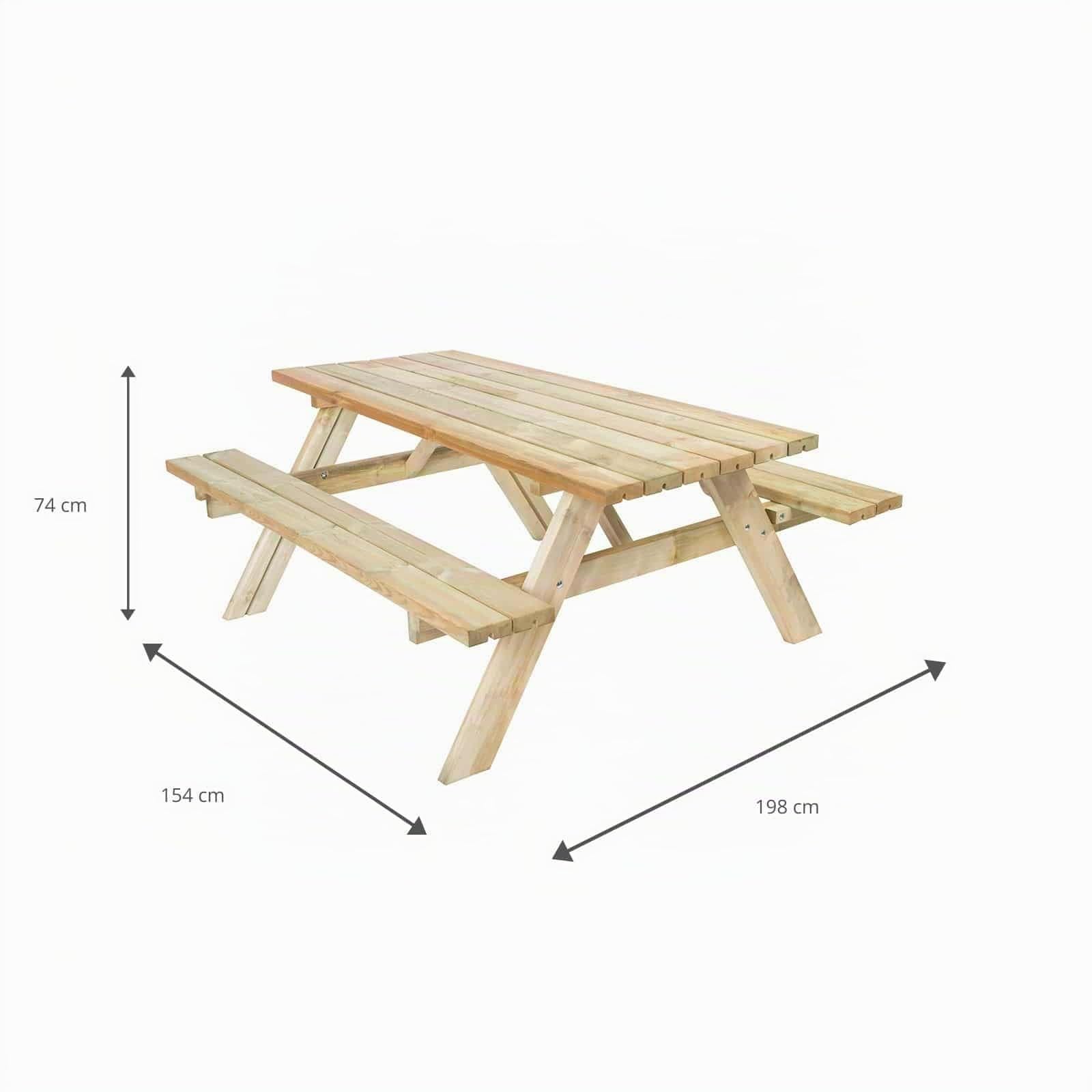 Gardiun KSU12893 - Tavolo da picnic panche pieghevoli 200 legno trattato 198 x 154 x 74 cm 42 mm 6-8 persone