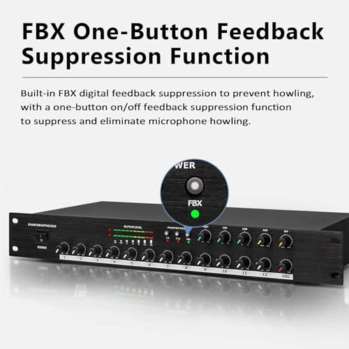 Mezclador de micrófono de conferencia, procesador de efectos de música profesional de 12 canales, entrada de micrófono XLR/6.3 mm, alimentación fantasma de 48 V, antiretroalimentación para estudio y