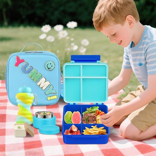 Image of Bento Lunch Box with Soup Thermo for Kids Lunch Bag, Blue